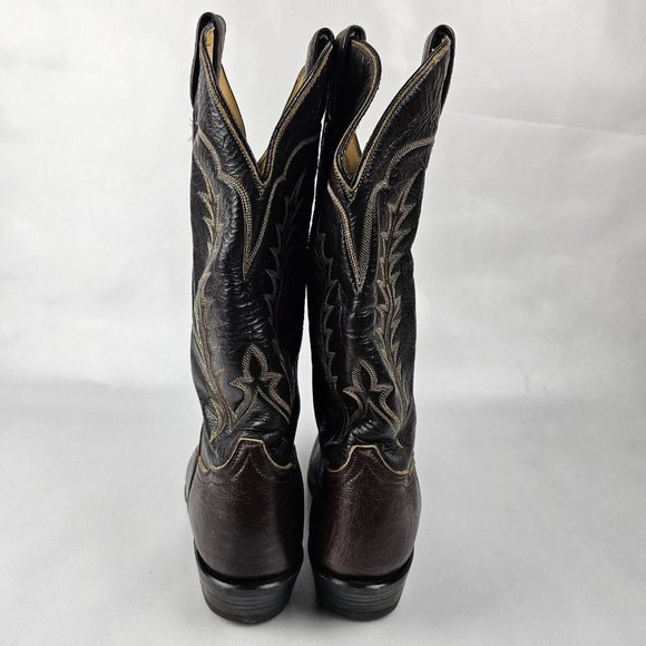 VTG Tony Lama Men 10.5 Chocolate Leather Cowboy Western Pointed Toe Boot TwoTone - Picture 5 of 6